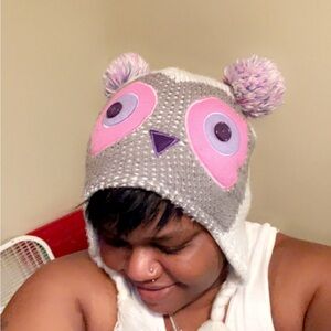Cute Owl Knit Hat with Pom Poms